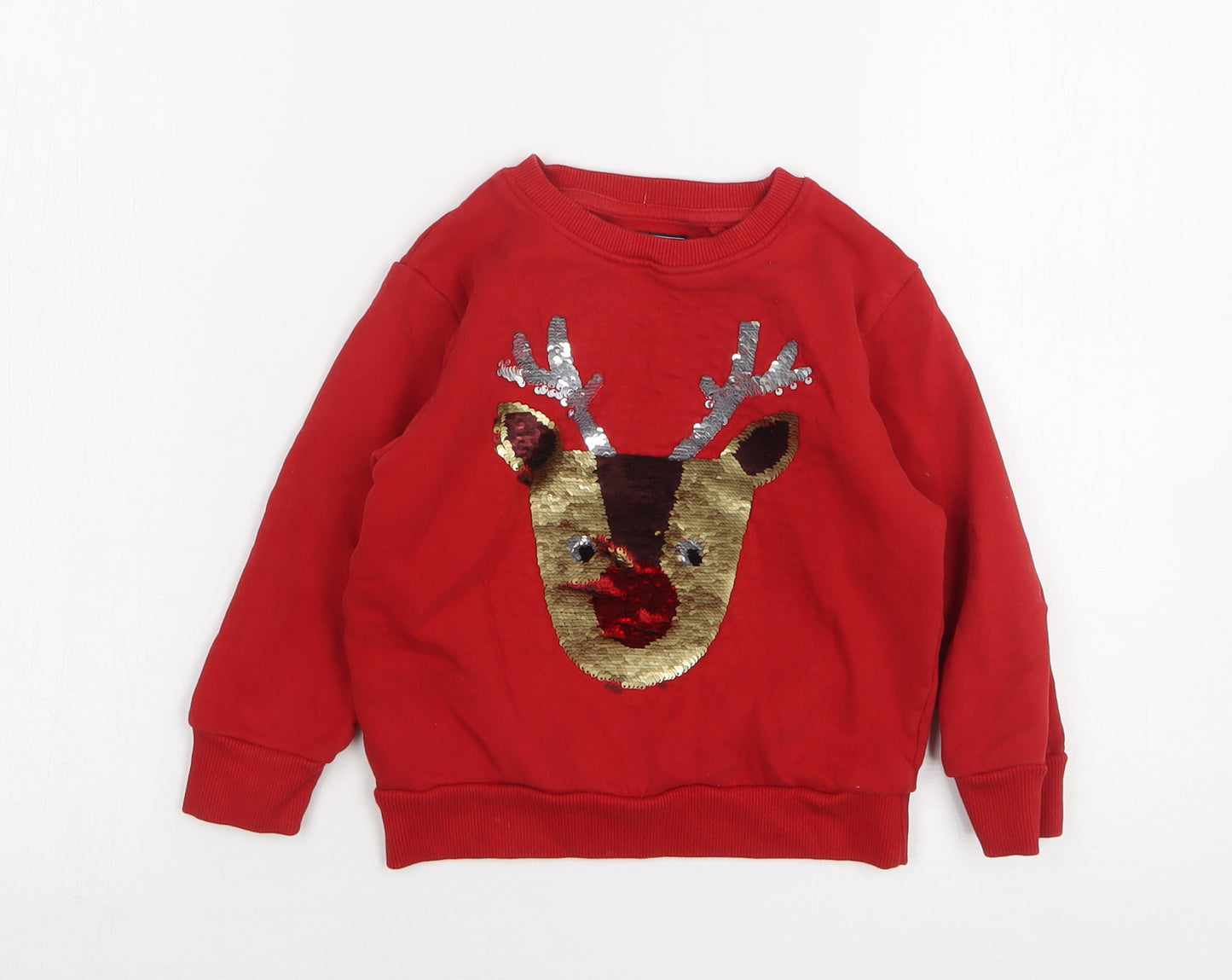NEXT Boys Red Cotton Pullover Sweatshirt Size 3-4 Years - Christmas