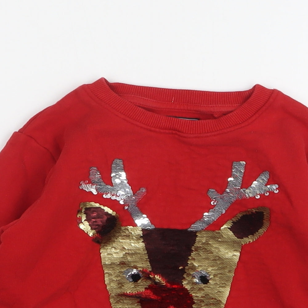 NEXT Boys Red Cotton Pullover Sweatshirt Size 3-4 Years - Christmas