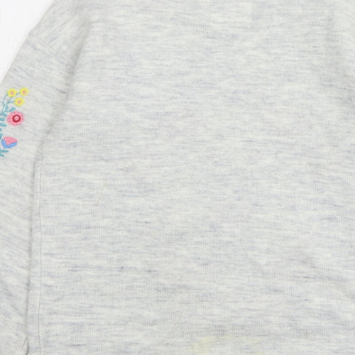 TU Girls Grey Round Neck Floral Acrylic Pullover Jumper Size 11 Years