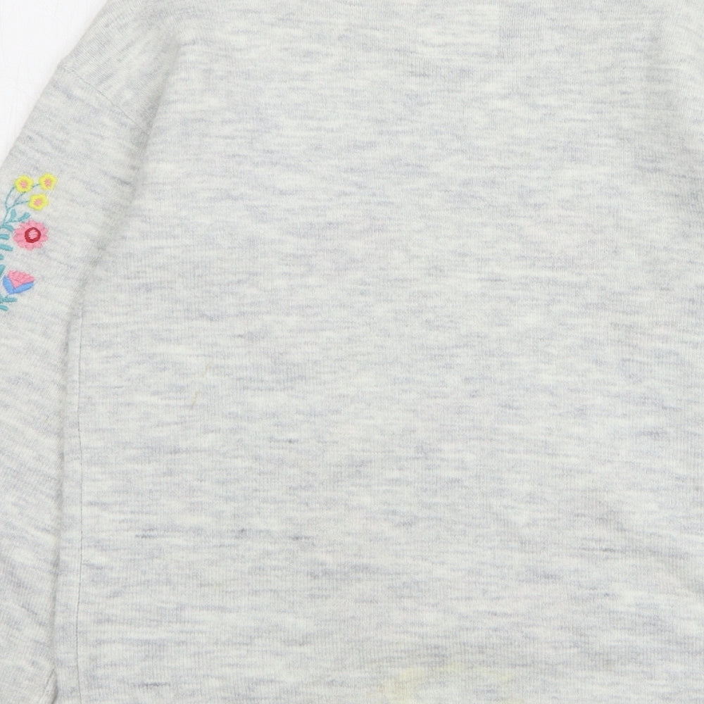 TU Girls Grey Round Neck Floral Acrylic Pullover Jumper Size 11 Years