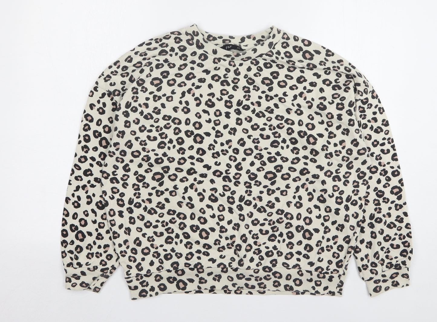 F&F Womens Beige Animal Print Cotton Pullover Sweatshirt Size 10