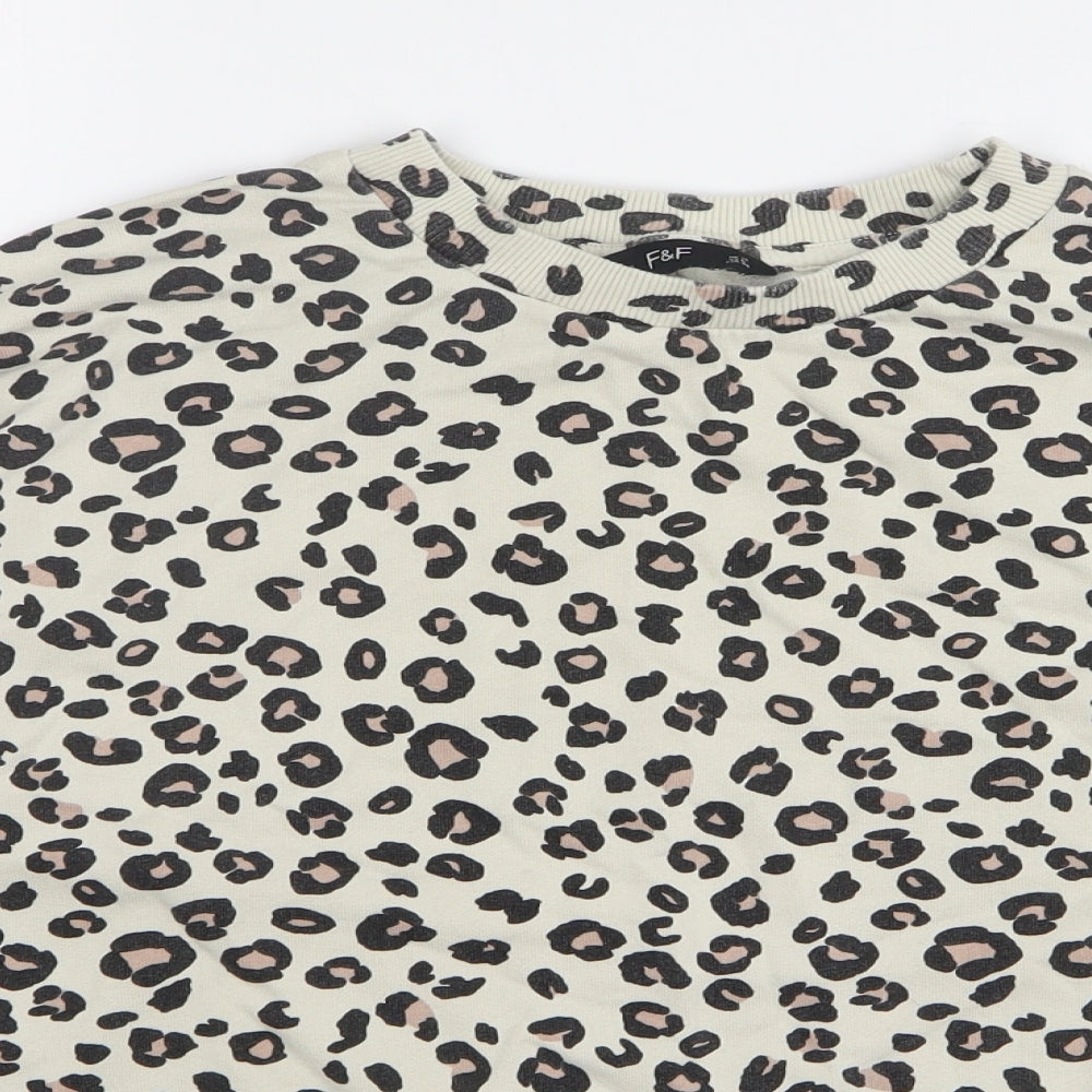 F&F Womens Beige Animal Print Cotton Pullover Sweatshirt Size 10
