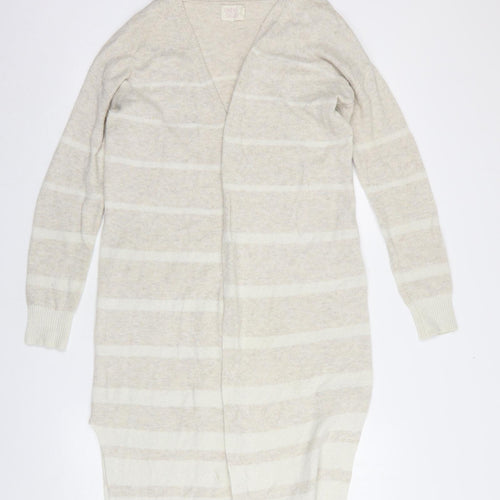 Cape Daisy Womens Beige V-Neck Striped Cotton Cardigan Jumper Size XS
