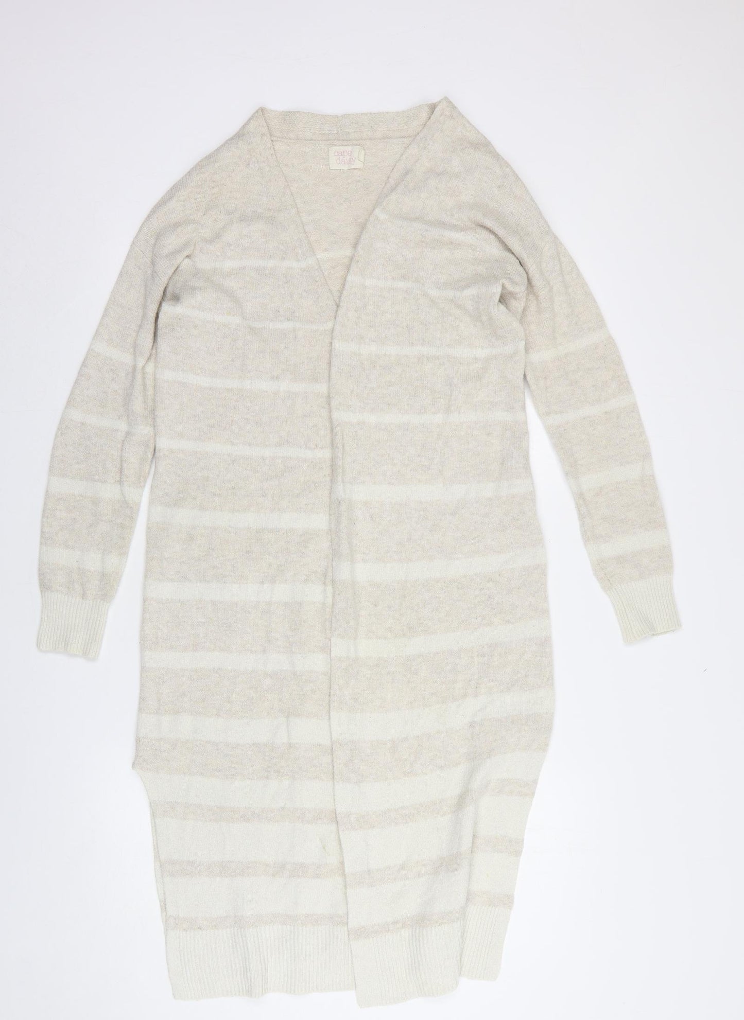 Cape Daisy Womens Beige V-Neck Striped Cotton Cardigan Jumper Size XS
