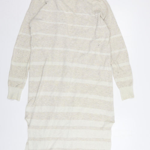 Cape Daisy Womens Beige V-Neck Striped Cotton Cardigan Jumper Size XS