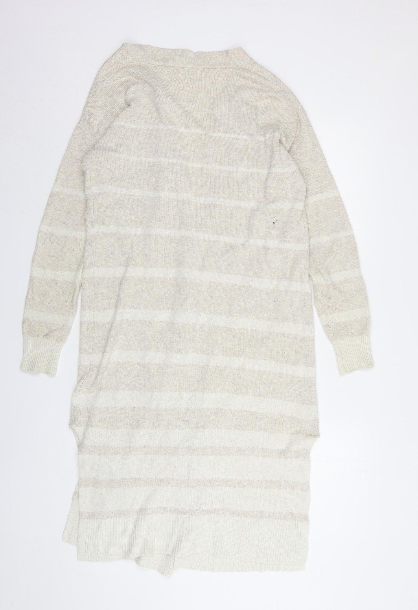 Cape Daisy Womens Beige V-Neck Striped Cotton Cardigan Jumper Size XS