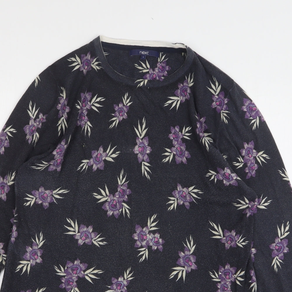 NEXT Womens Blue Floral Cotton Jumper Dress Size 16 Round Neck