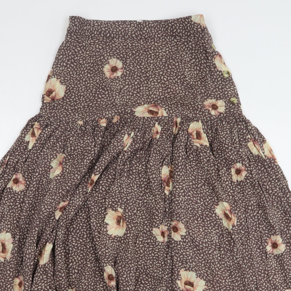 H&M Womens Brown Floral Lyocell A-Line Skirt Size 8