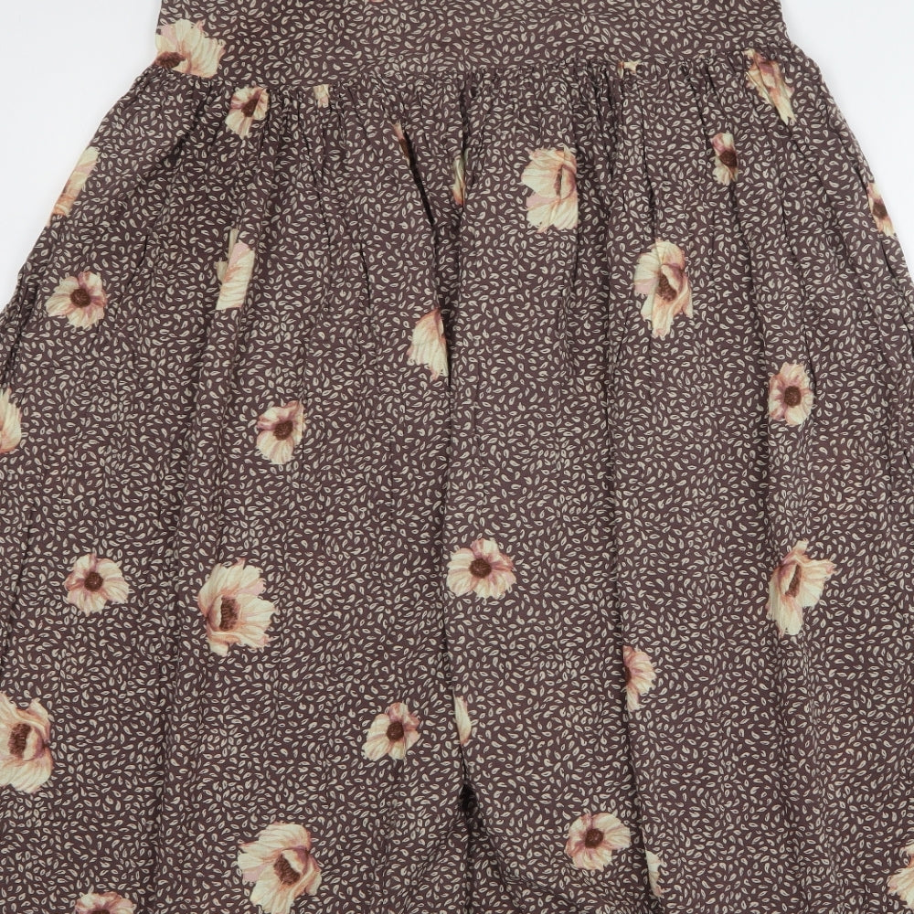 H&M Womens Brown Floral Lyocell A-Line Skirt Size 8