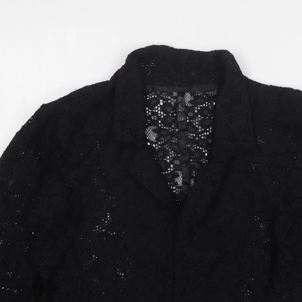 NEXT Womens Black Floral Polyester Jacket Blazer Size 12