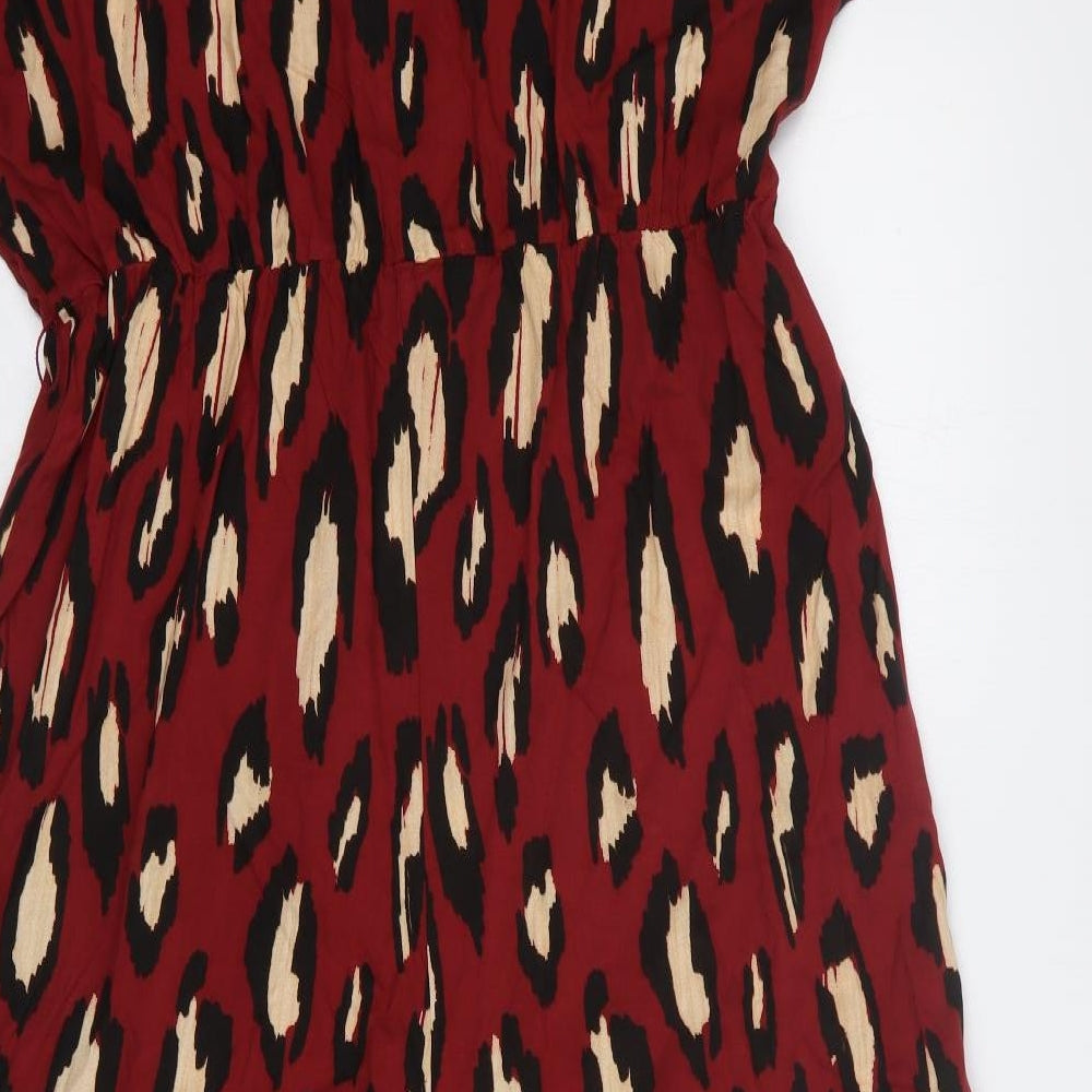 ASOS Womens Red Animal Print Polyester Jumpsuit One-Piece Size 18