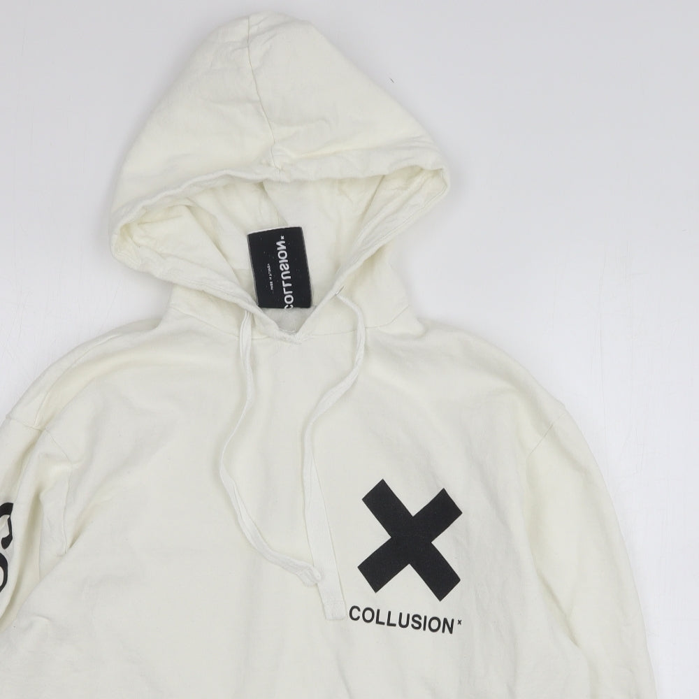 COLLUSION Womens White Cotton Pullover Hoodie Size S