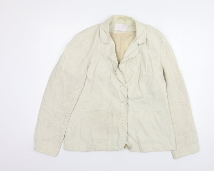 E-vie Womens Beige Ramie Jacket Suit Jacket Size 14