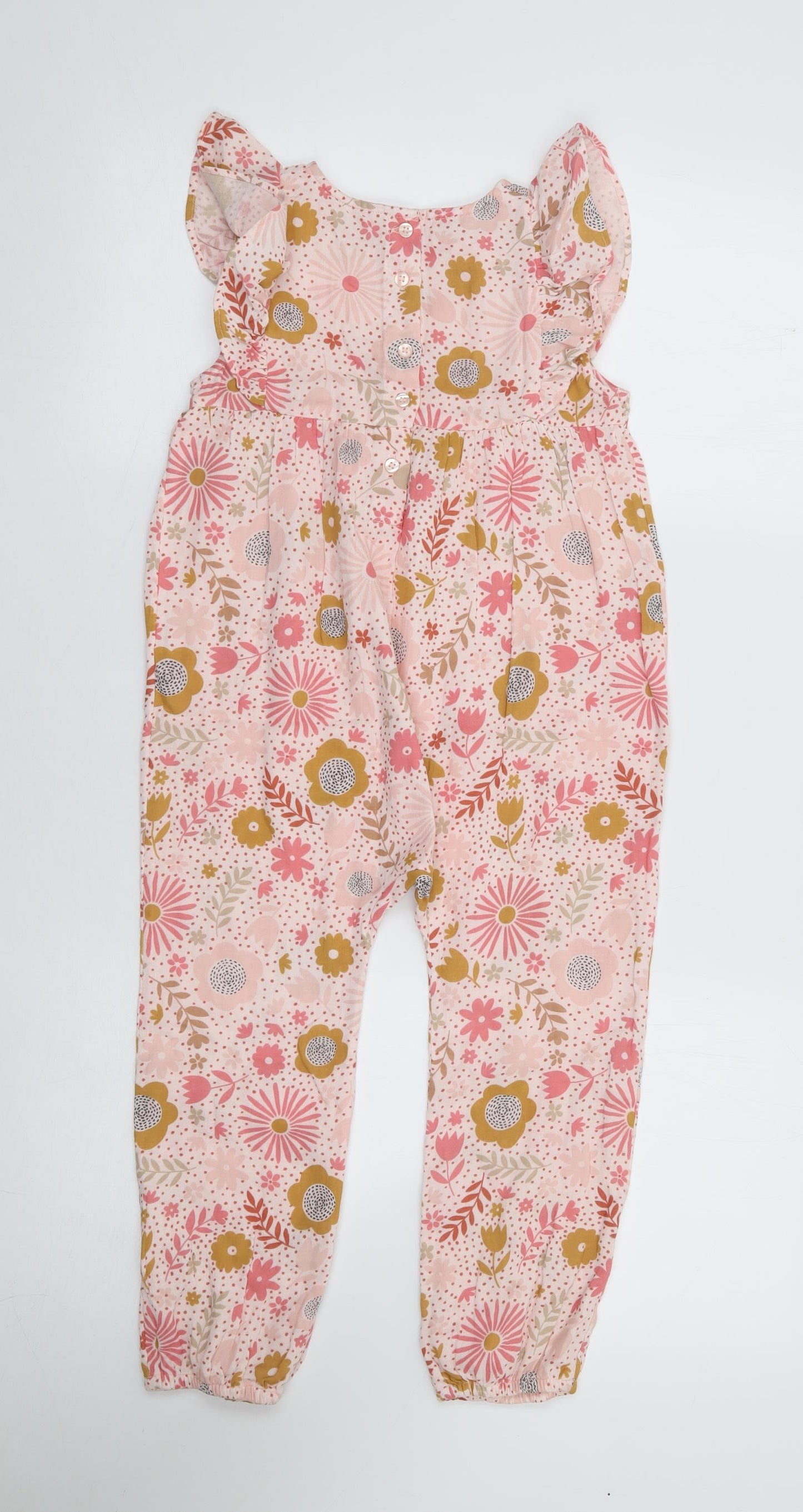 Mothercare Girls Pink Floral 100% Cotton Jumpsuit One-Piece Size 4-5 Years Button