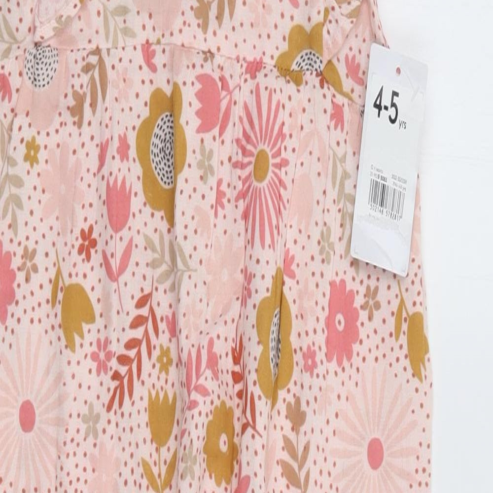 Mothercare Girls Pink Floral 100% Cotton Jumpsuit One-Piece Size 4-5 Years Button