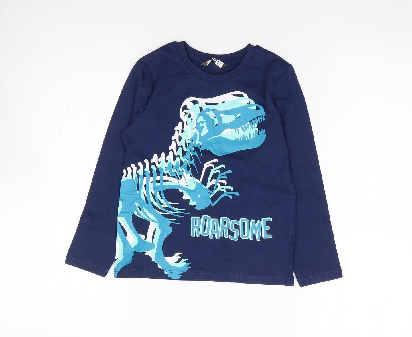 Pep & Co Boys Blue 100% Cotton Jersey T-Shirt Size 4-5 Years Crew Neck Pullover - Dinosaur