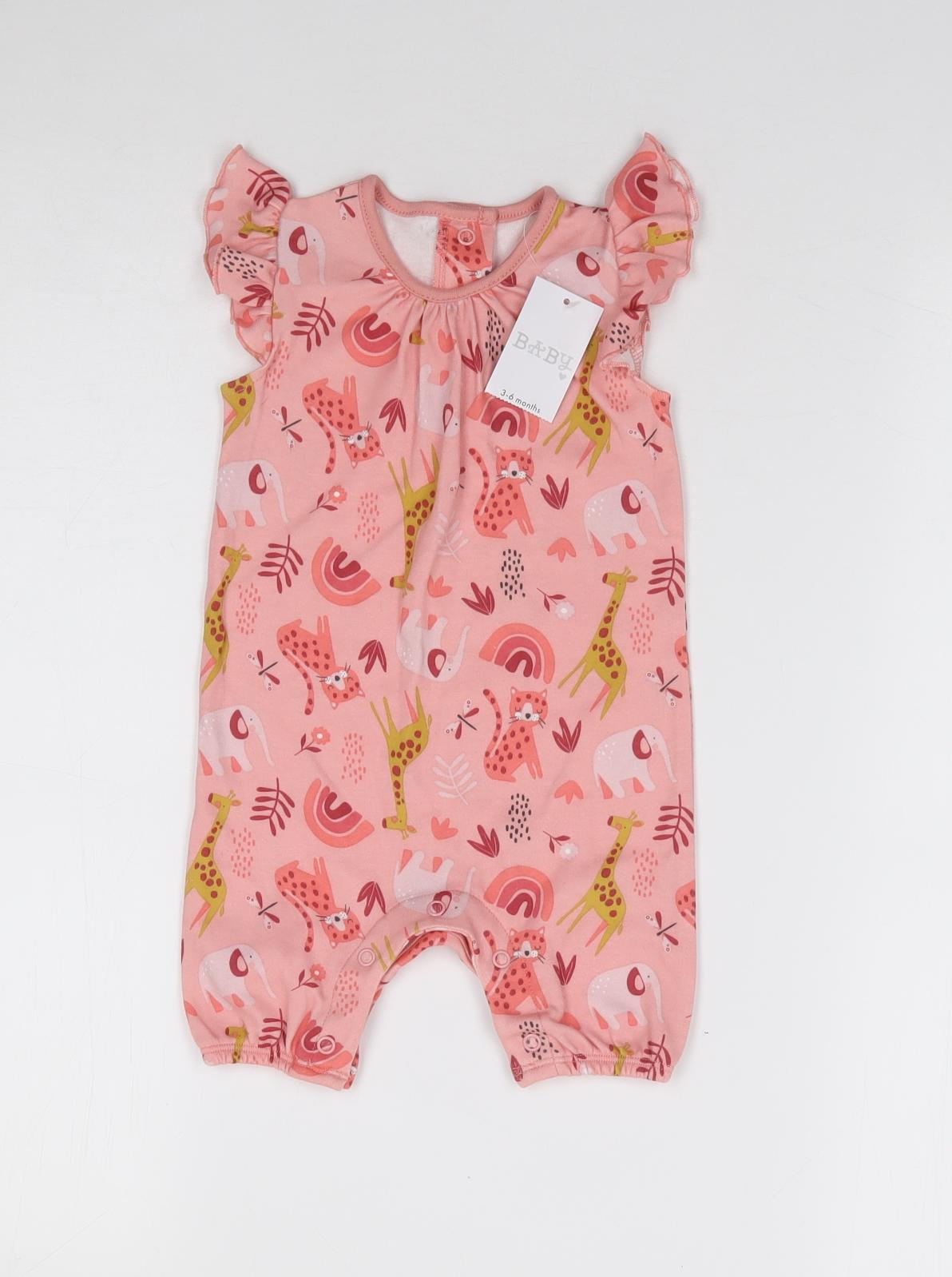 Matalan Girls Pink Geometric 100% Cotton Babygrow One-Piece Size 3-6 Months Snap