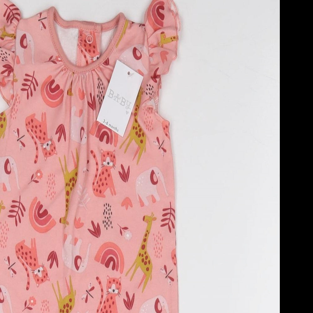 Matalan Girls Pink Geometric 100% Cotton Babygrow One-Piece Size 3-6 Months Snap