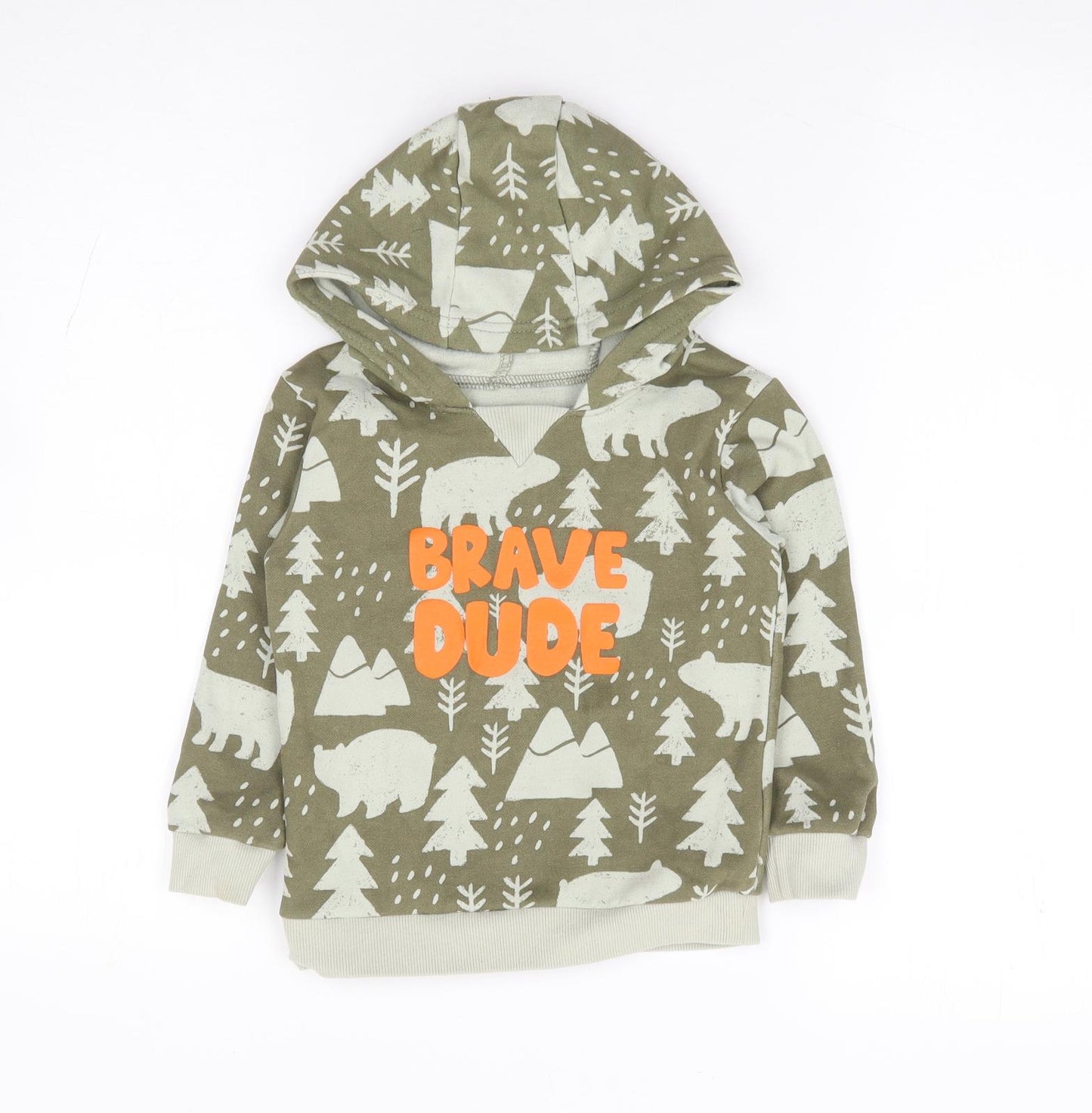 Dunnes Boys Green Geometric Cotton Pullover Hoodie Size 2-3 Years Pullover