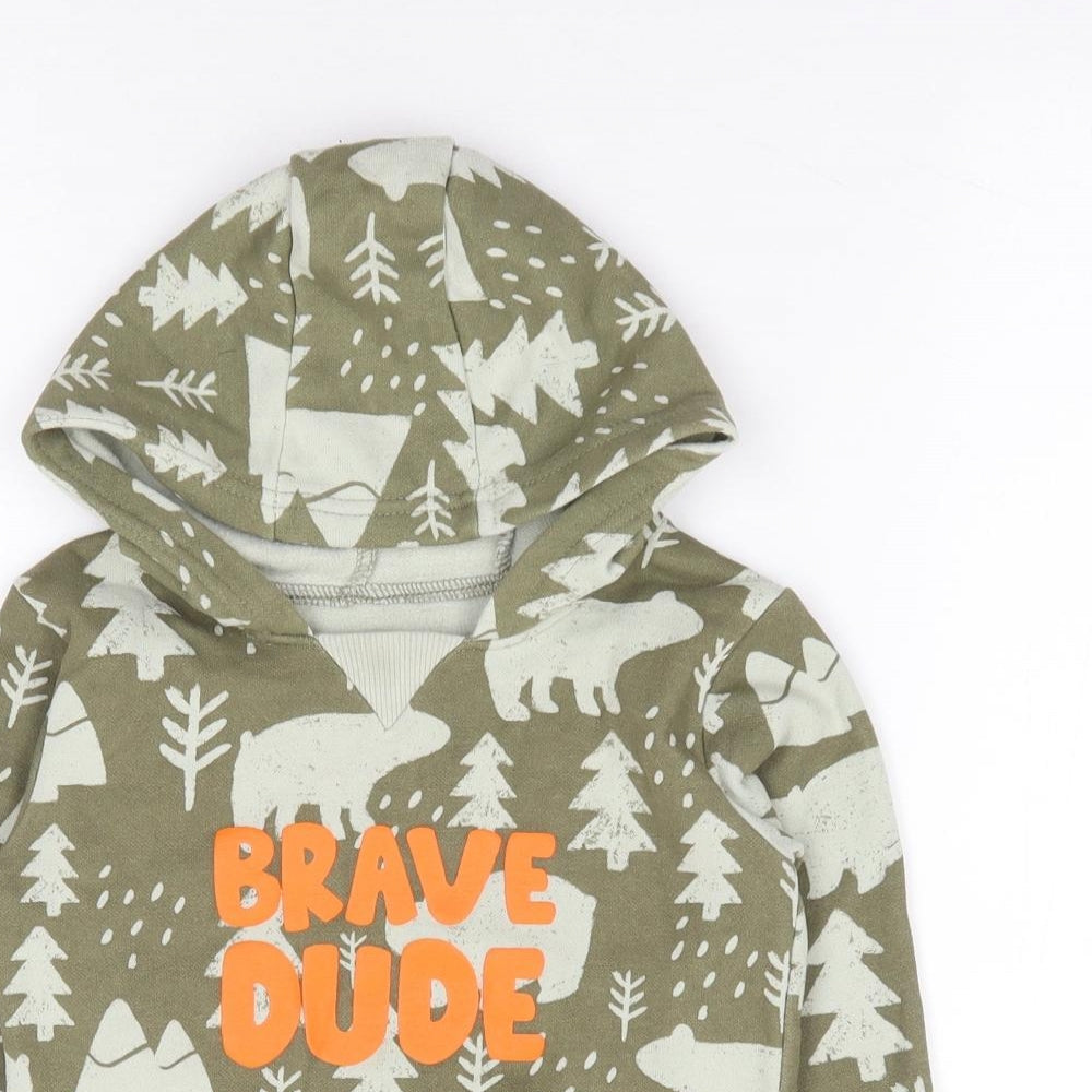 Dunnes Boys Green Geometric Cotton Pullover Hoodie Size 2-3 Years Pullover