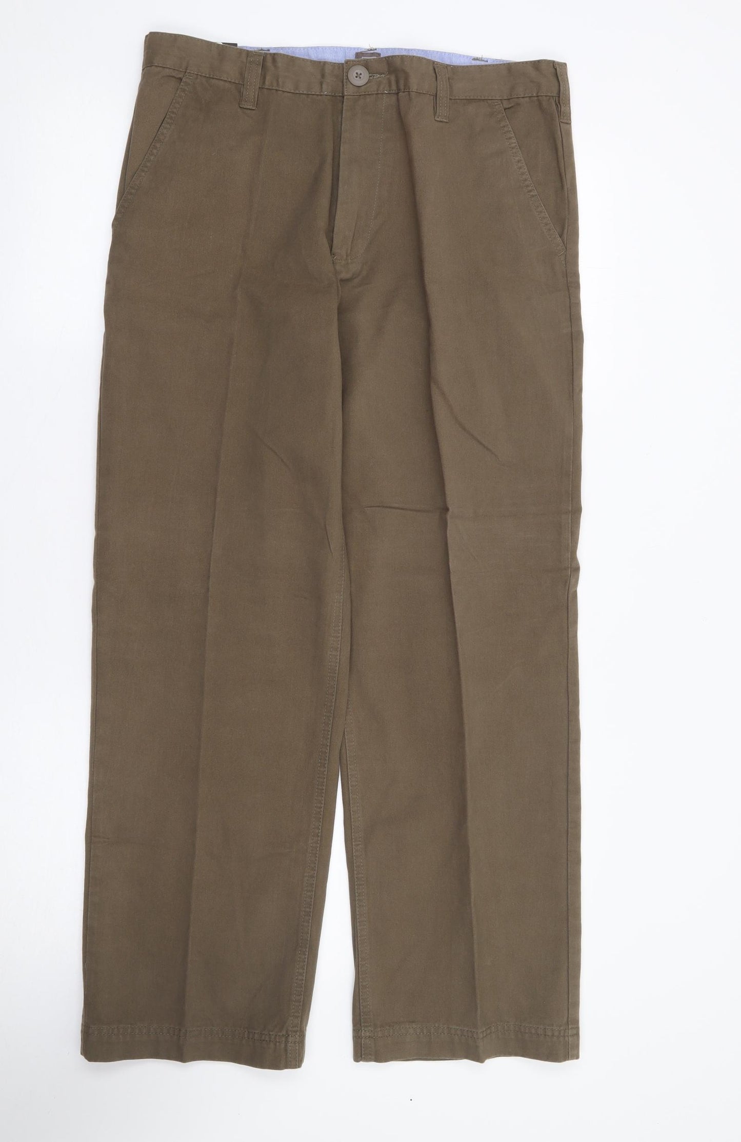 TU Mens Green Cotton Chino Trousers Size 32 L30 in Regular Zip