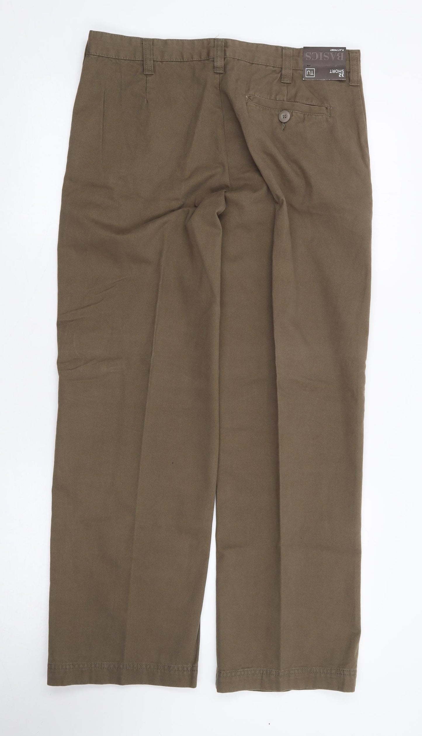 TU Mens Green Cotton Chino Trousers Size 32 L30 in Regular Zip
