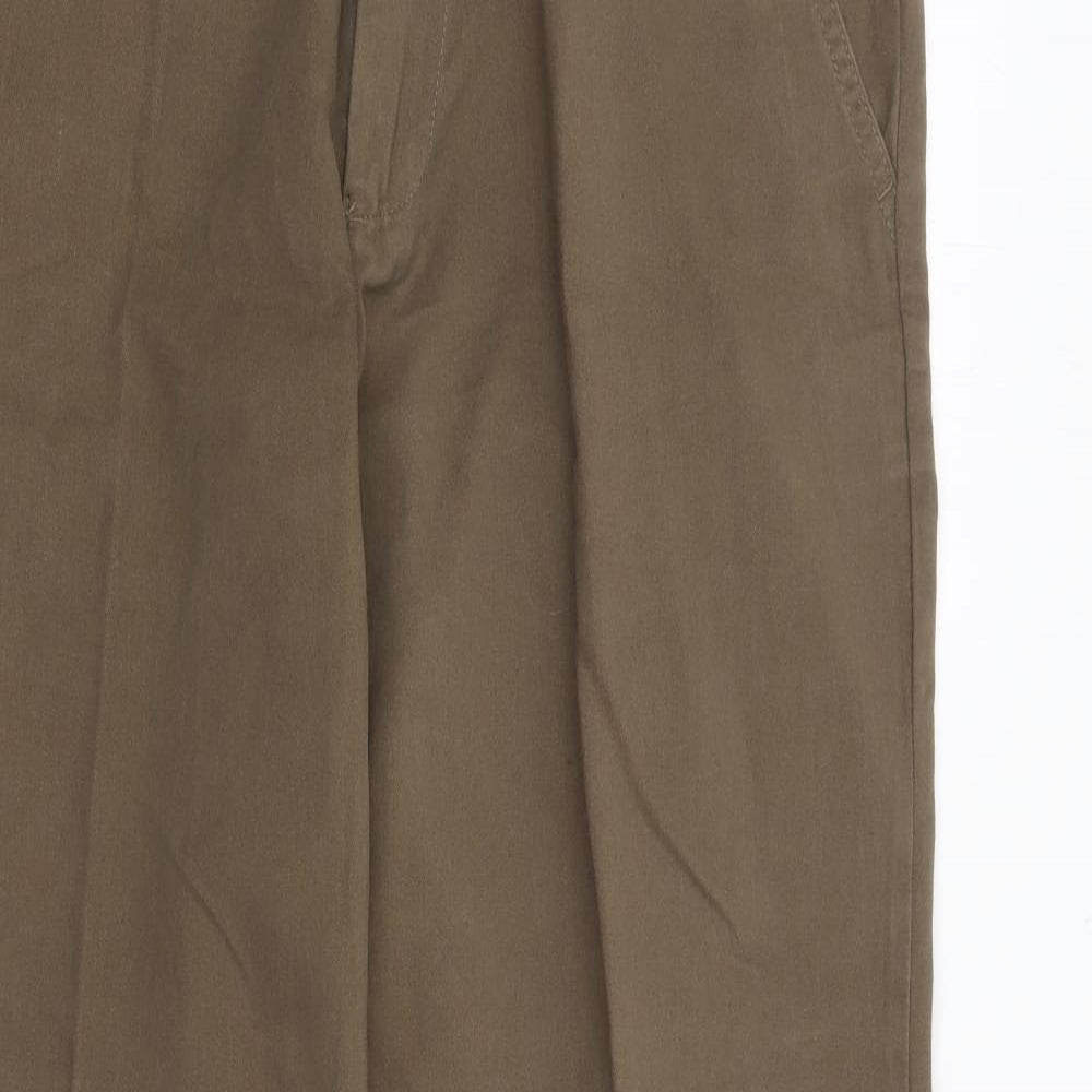 TU Mens Green Cotton Chino Trousers Size 32 L30 in Regular Zip