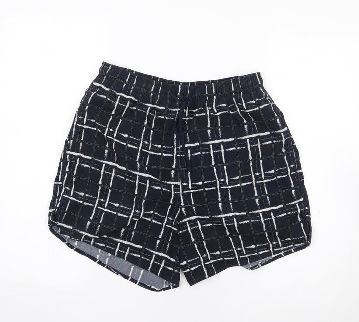 Marks and Spencer Mens Blue Geometric Nylon Sweat Shorts Size S L7 in Regular Drawstring - Swim Short