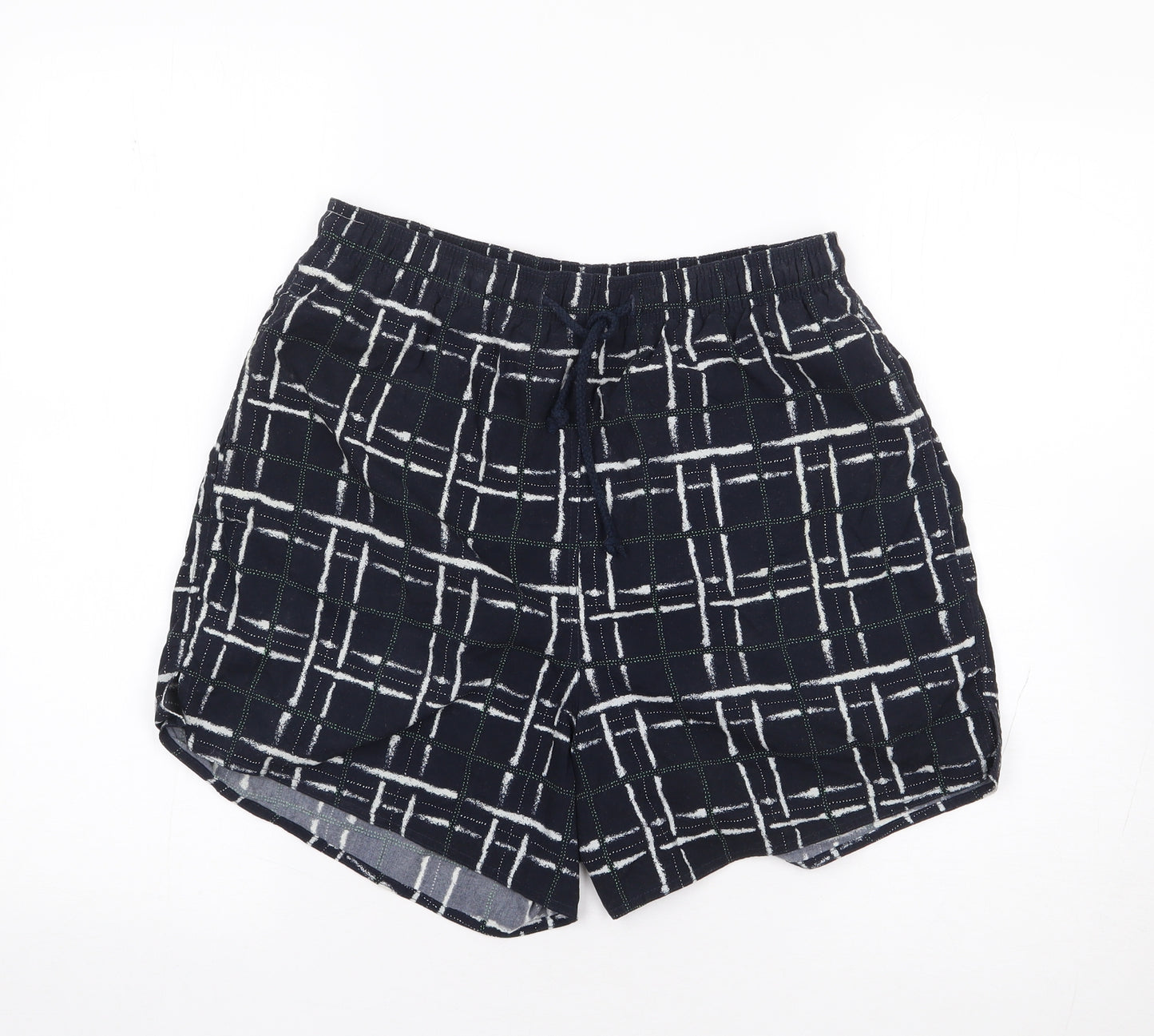 Marks and Spencer Mens Blue Geometric Nylon Sweat Shorts Size S L7 in Regular Drawstring - Swim Short