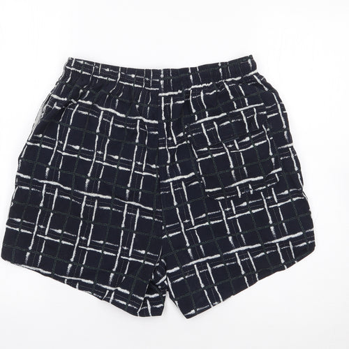 Marks and Spencer Mens Blue Geometric Nylon Sweat Shorts Size S L7 in Regular Drawstring - Swim Short