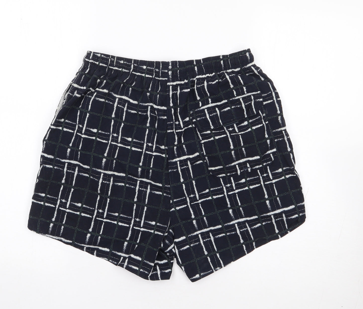 Marks and Spencer Mens Blue Geometric Nylon Sweat Shorts Size S L7 in Regular Drawstring - Swim Short