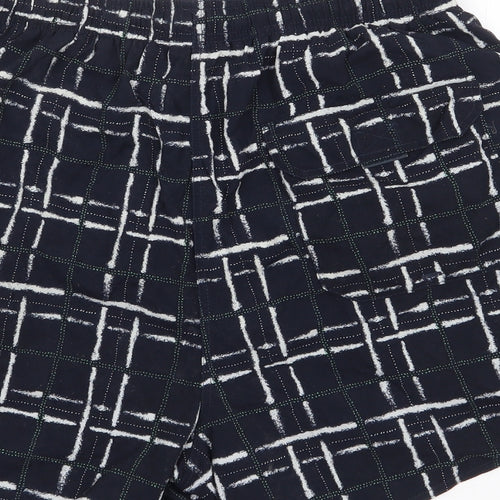 Marks and Spencer Mens Blue Geometric Nylon Sweat Shorts Size S L7 in Regular Drawstring - Swim Short