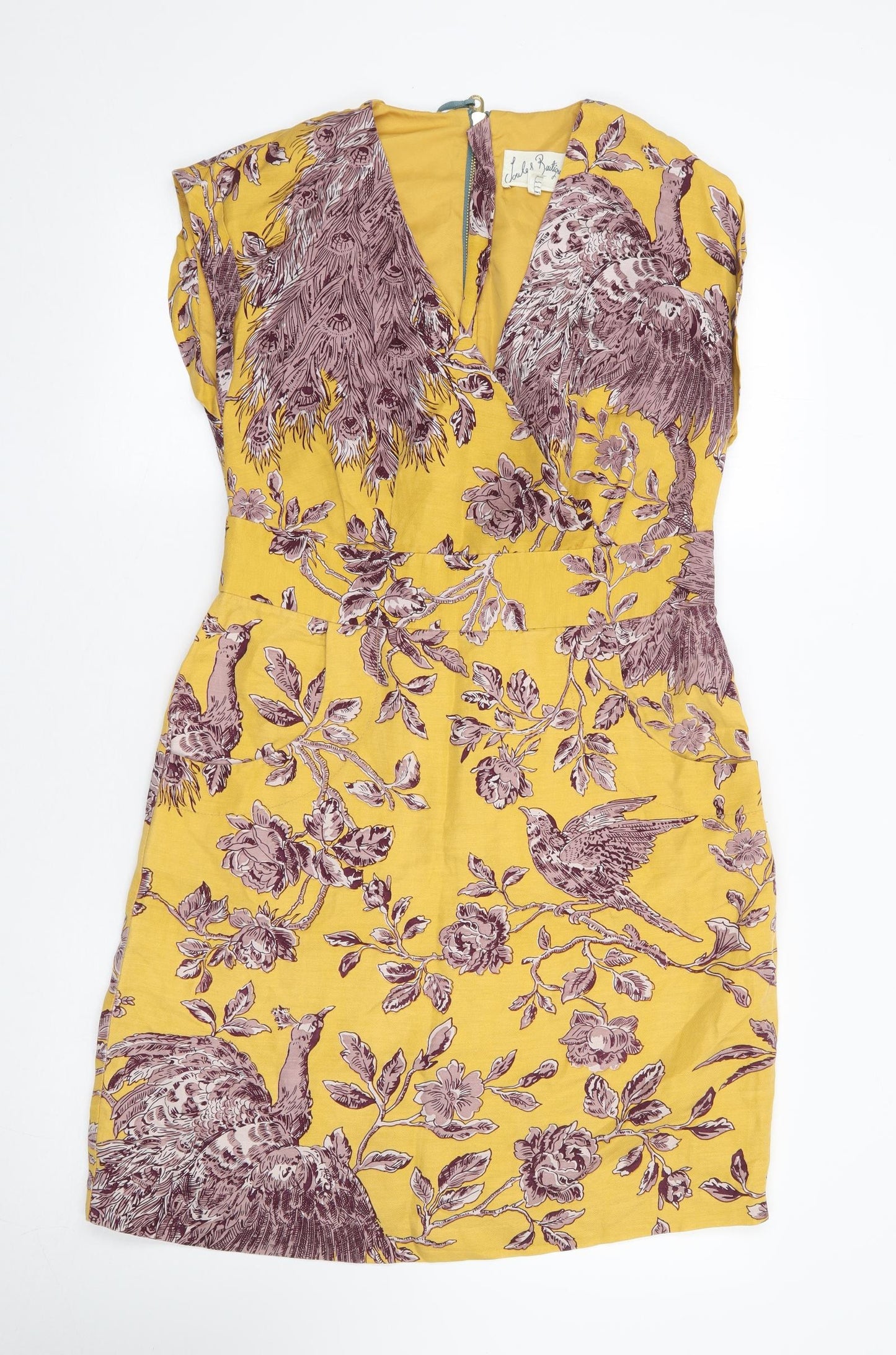 Joules Womens Yellow Geometric Flax A-Line Size 12 V-Neck Zip