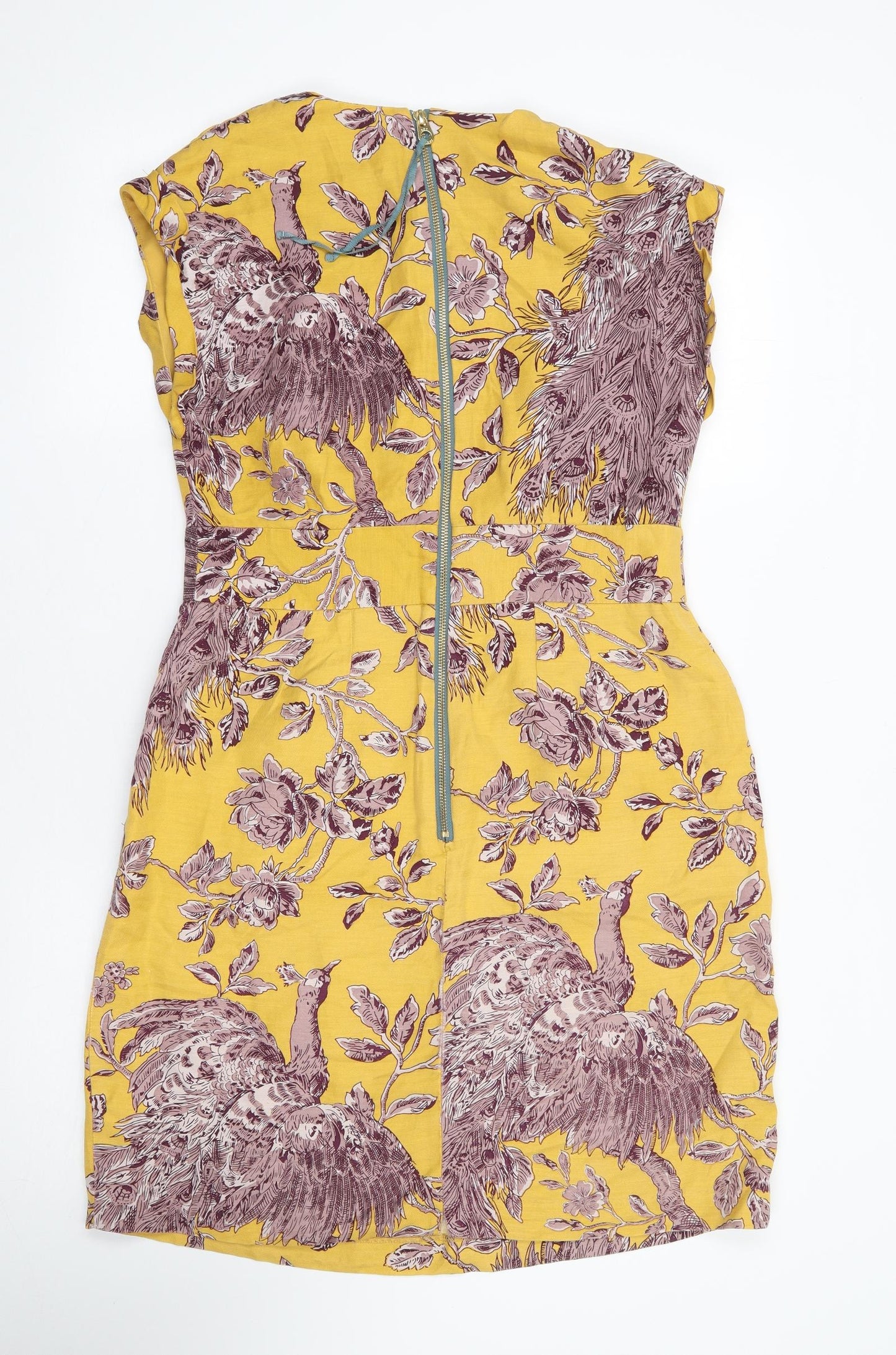 Joules Womens Yellow Geometric Flax A-Line Size 12 V-Neck Zip