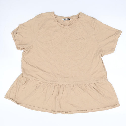 Pep & Co Womens Beige 100% Cotton Jersey T-Shirt Size 16 Round Neck
