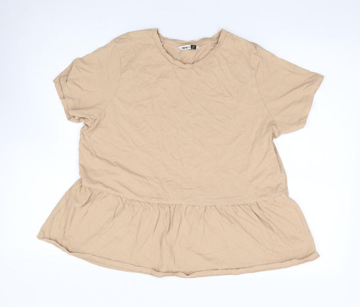 Pep & Co Womens Beige 100% Cotton Jersey T-Shirt Size 16 Round Neck