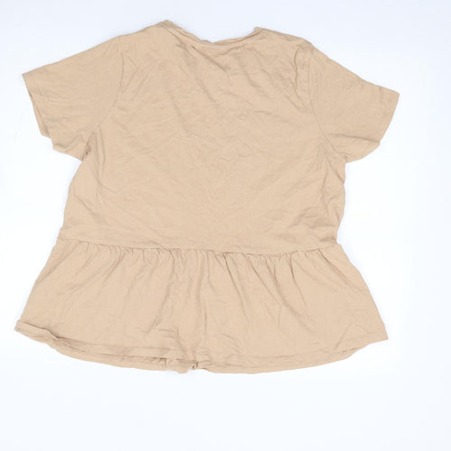 Pep & Co Womens Beige 100% Cotton Jersey T-Shirt Size 16 Round Neck