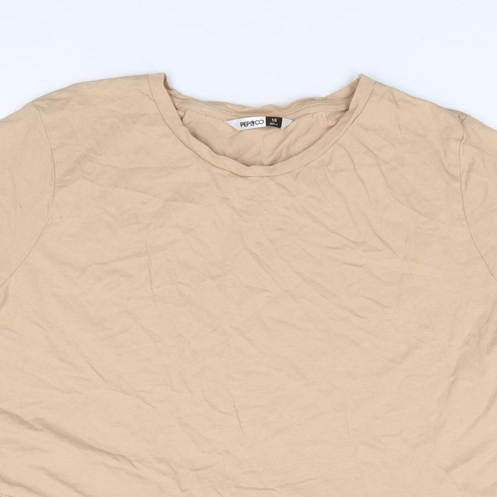 Pep & Co Womens Beige 100% Cotton Jersey T-Shirt Size 16 Round Neck