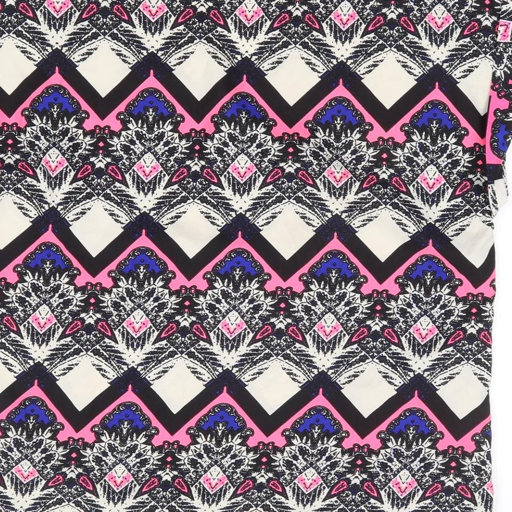 Primark Womens Multicoloured Geometric Polyester Jersey T-Shirt Size 12 V-Neck
