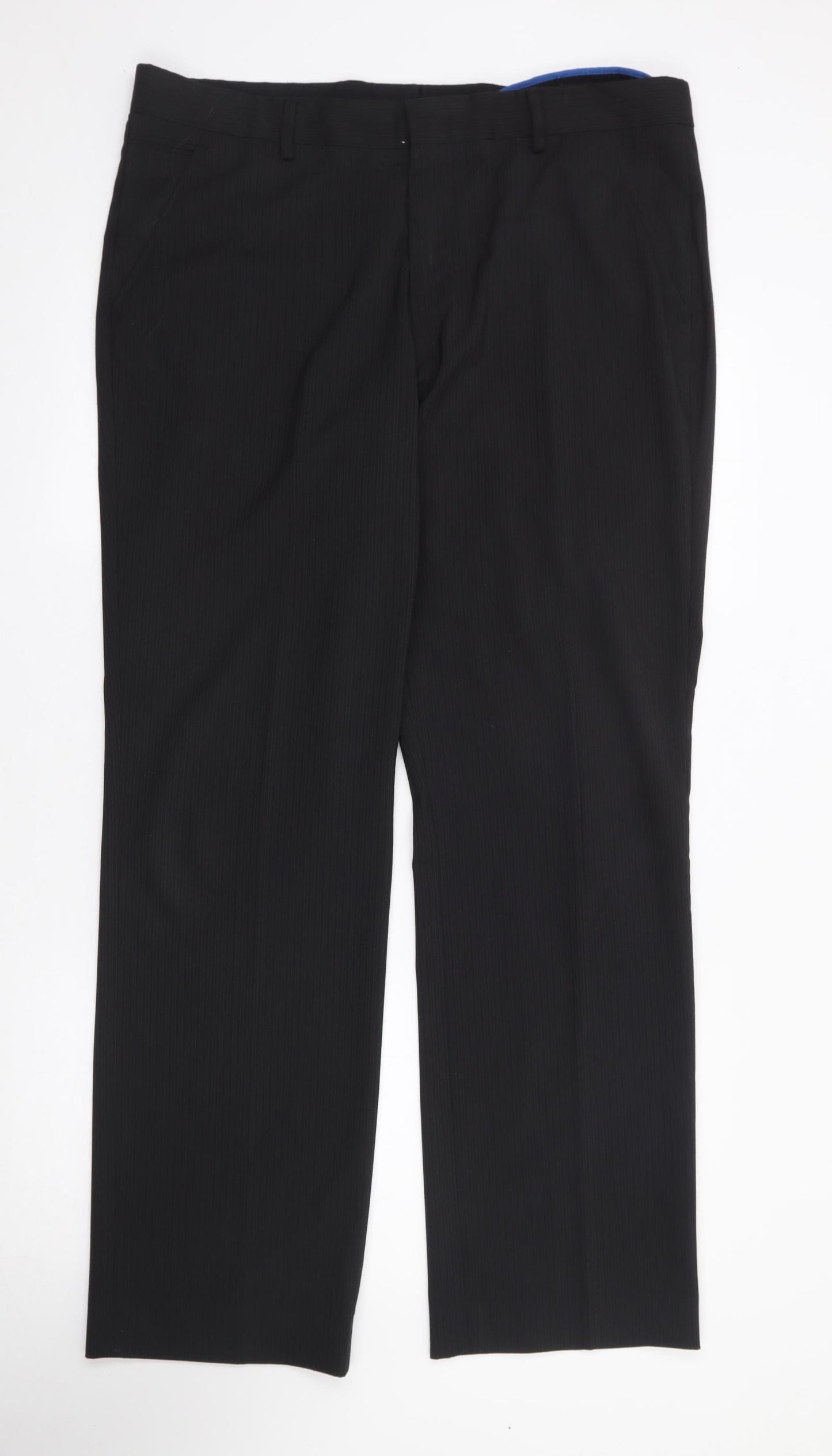 River Island Mens Black Striped Polyester Trousers Size 36 L33 in Regular Zip