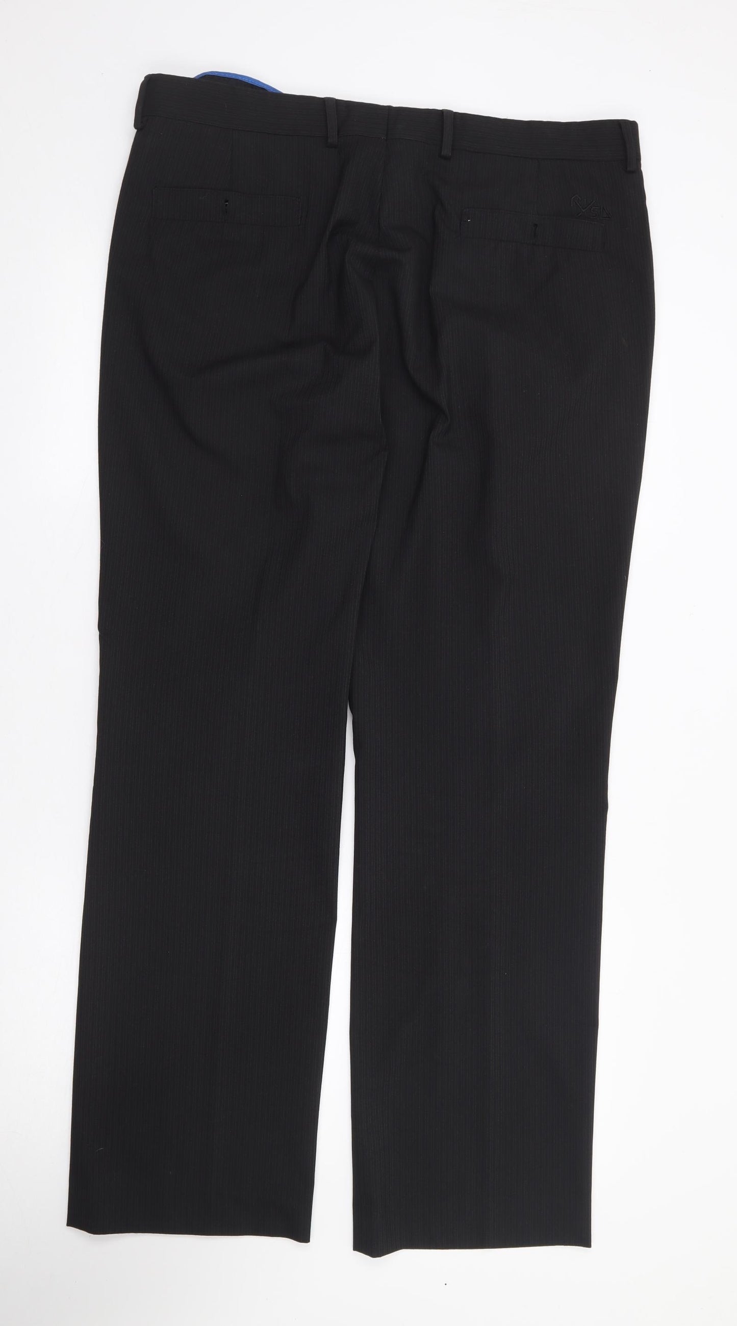 River Island Mens Black Striped Polyester Trousers Size 36 L33 in Regular Zip