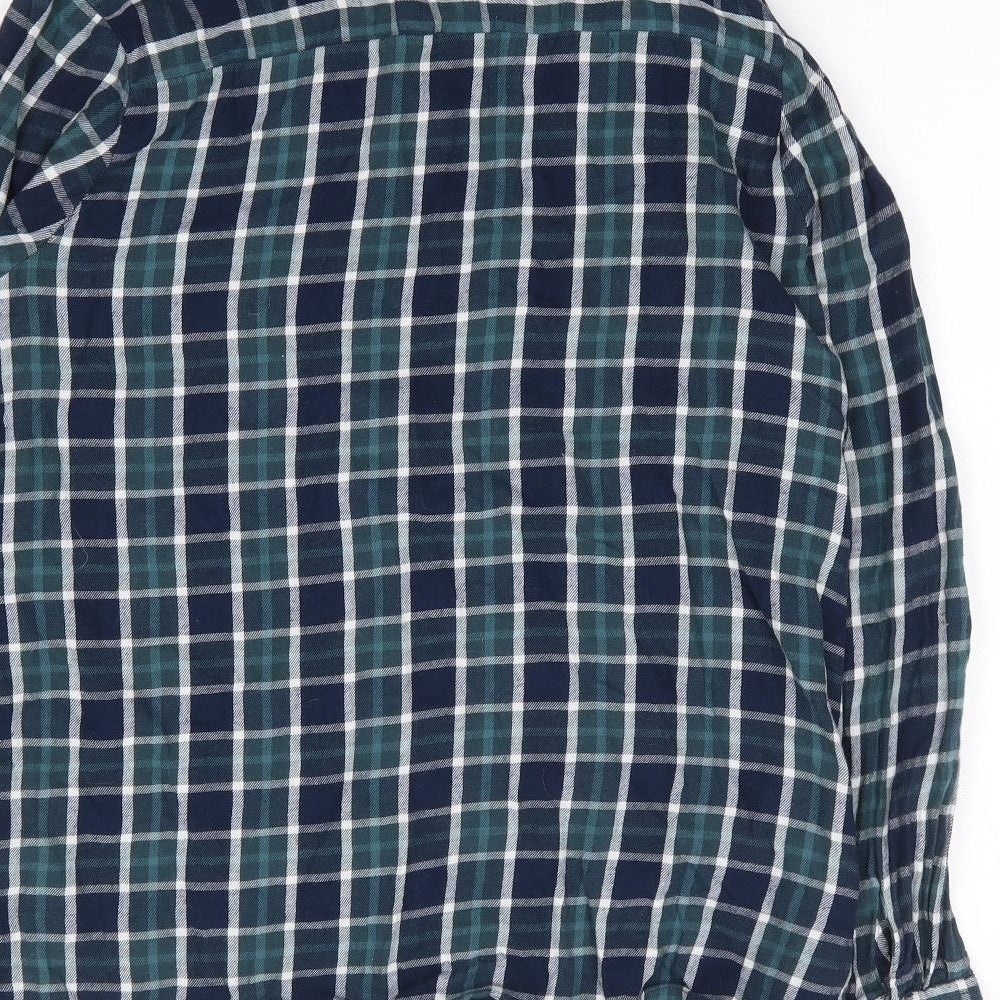 Primark Womens Green Plaid 100% Cotton Jersey Button-Up Size 12 Collared