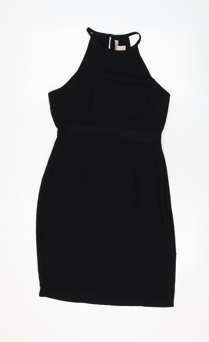 FOREVER 21 Womens Black Polyester Shift Size M Round Neck Zip