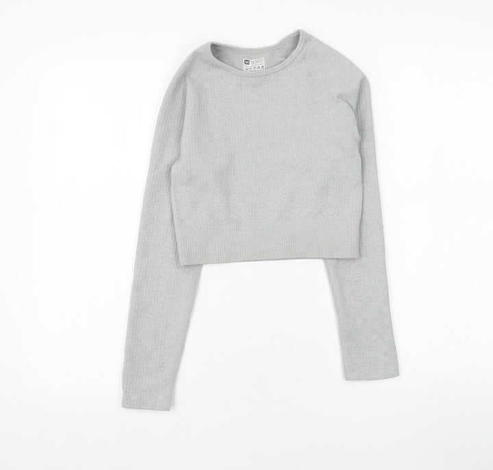 Preworn Womens Grey Polyamide Basic T-Shirt Size M Round Neck Pullover