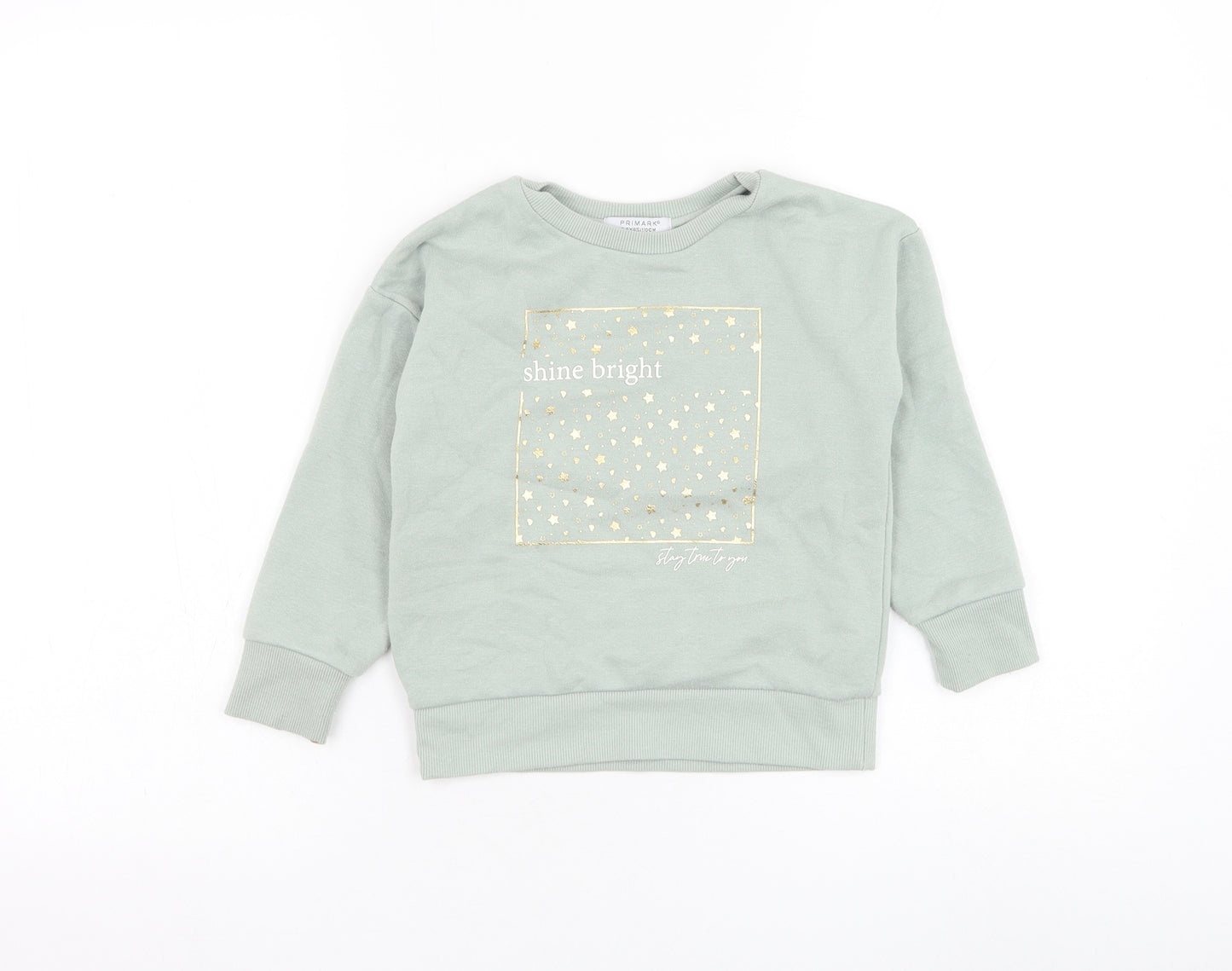 Primark Girls Green Cotton Pullover Sweatshirt Size 4-5 Years Pullover - Shine Bright
