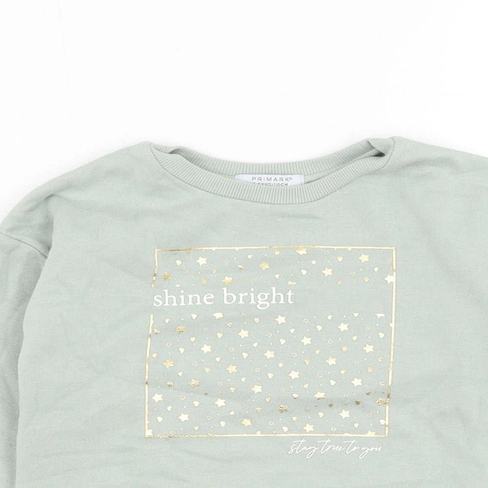 Primark Girls Green Cotton Pullover Sweatshirt Size 4-5 Years Pullover - Shine Bright