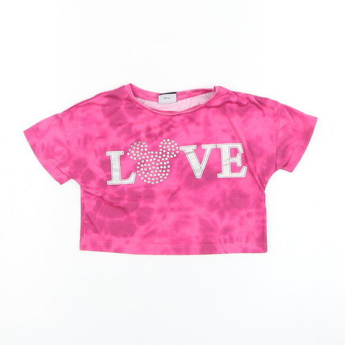 Matalan Girls Pink Polyester Basic T-Shirt Size 4 Years Round Neck Pullover - Minnie Mouse