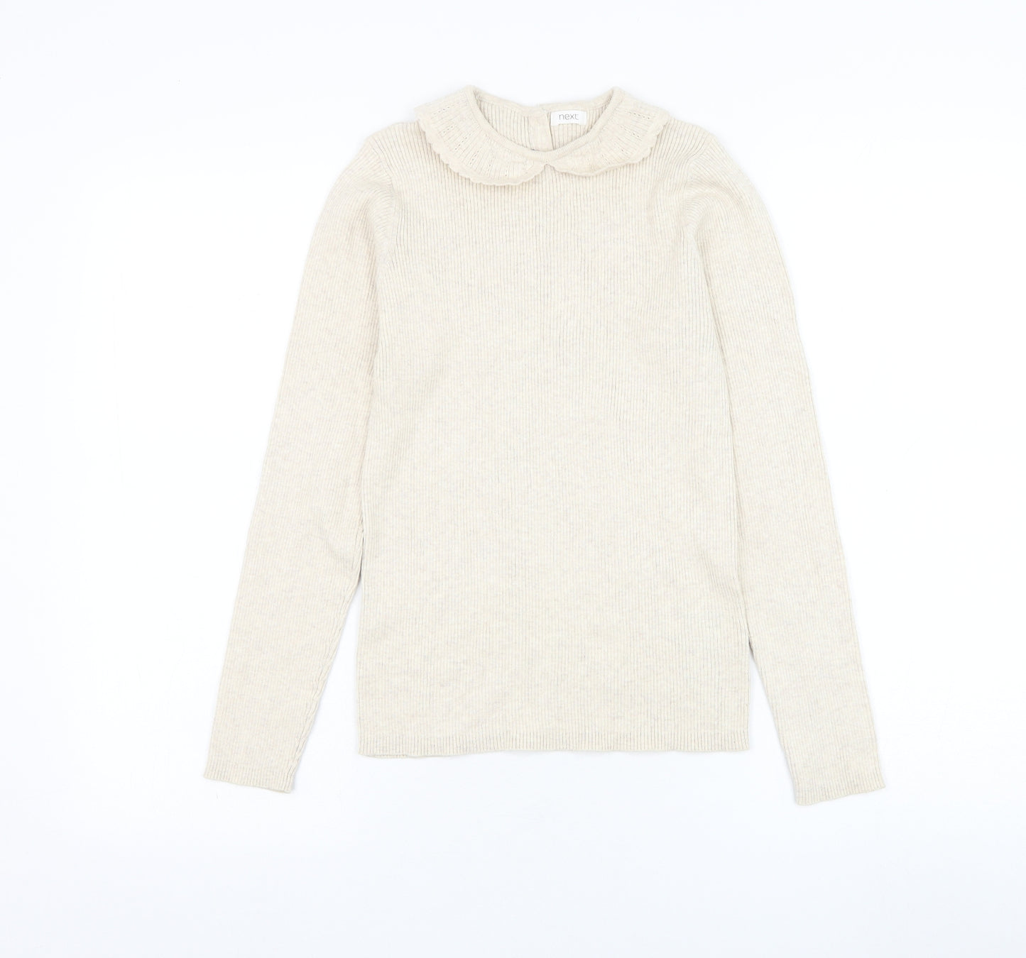 NEXT Girls Beige Collared Cotton Pullover Jumper Size 11 Years Pullover