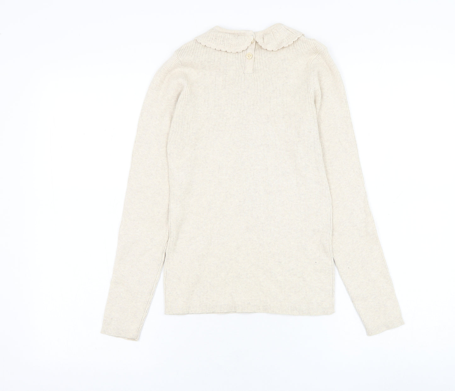 NEXT Girls Beige Collared Cotton Pullover Jumper Size 11 Years Pullover