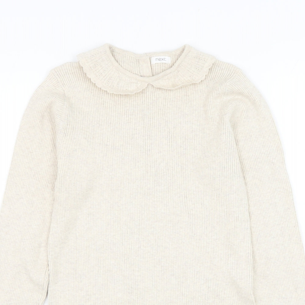 NEXT Girls Beige Collared Cotton Pullover Jumper Size 11 Years Pullover
